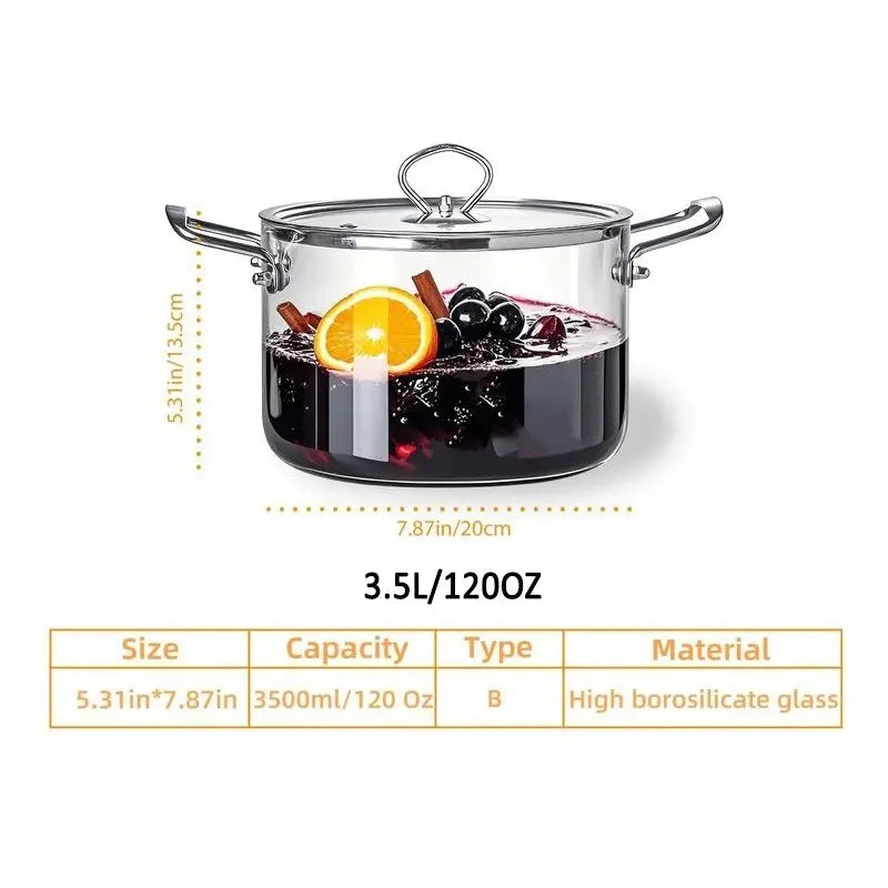 Large Capacity Glass Pot with Lid,1 Count Stainless Steel Handle Cookware,Clear Glass Pasta Pot, Glass Simmer Pot, Ramen Pot, Stew Pot, Soup Pot, Cooking Pot for Home Kitchen, Kitchen Pots, Transparent
