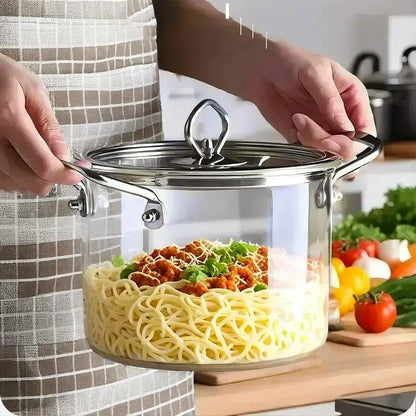 Large Capacity Glass Pot with Lid,1 Count Stainless Steel Handle Cookware,Clear Glass Pasta Pot, Glass Simmer Pot, Ramen Pot, Stew Pot, Soup Pot, Cooking Pot for Home Kitchen, Kitchen Pots, Transparent